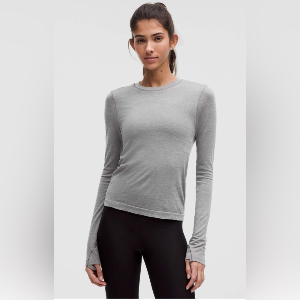 Lululemon Swiftly Wool Long-Sleeve Shirt NWT Waist Length Slate / White